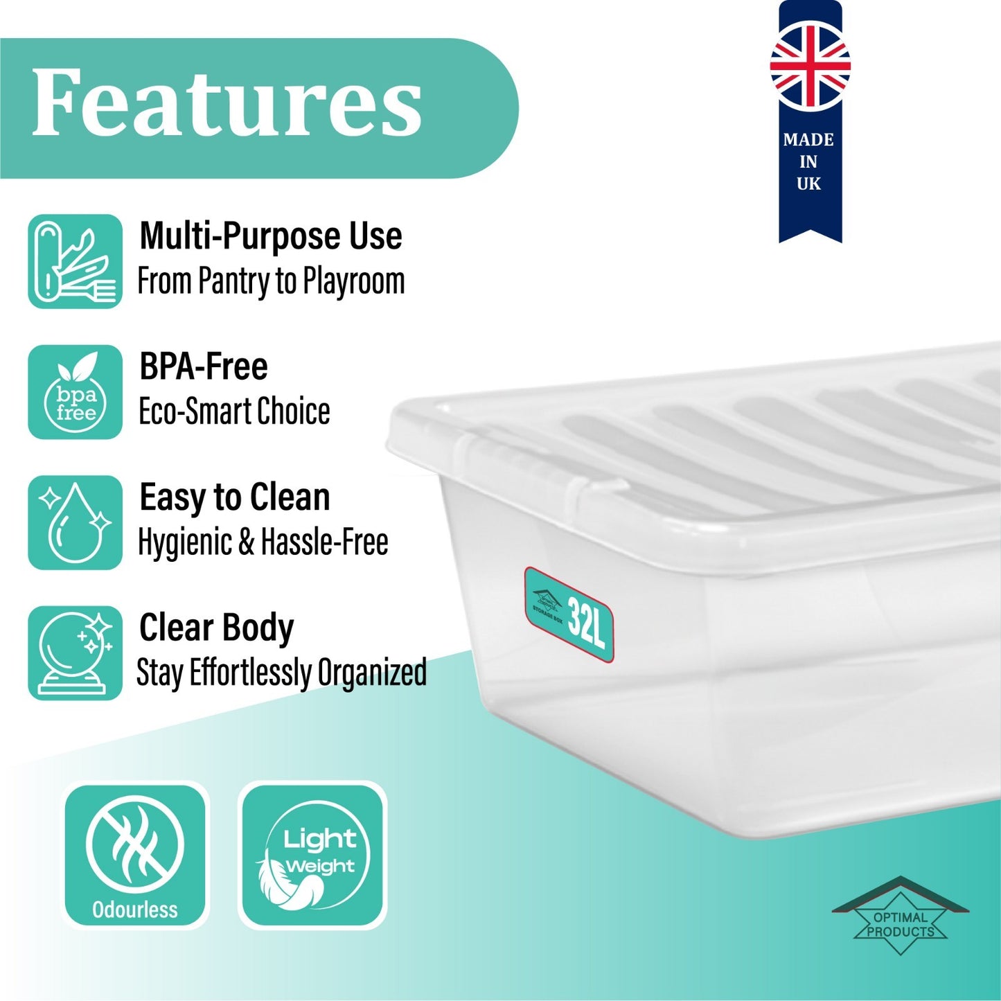 Clear Plastic Storage Box Boxes with Lids UK BRITISH MADE Home Office Stackable
