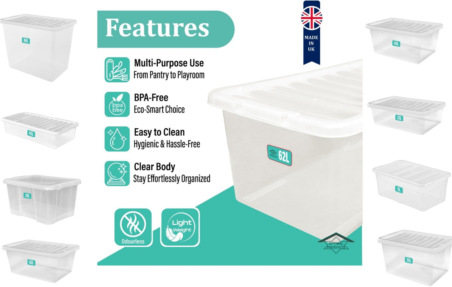 Clear Plastic Storage Box Boxes with Lids UK BRITISH MADE Home Office Stackable