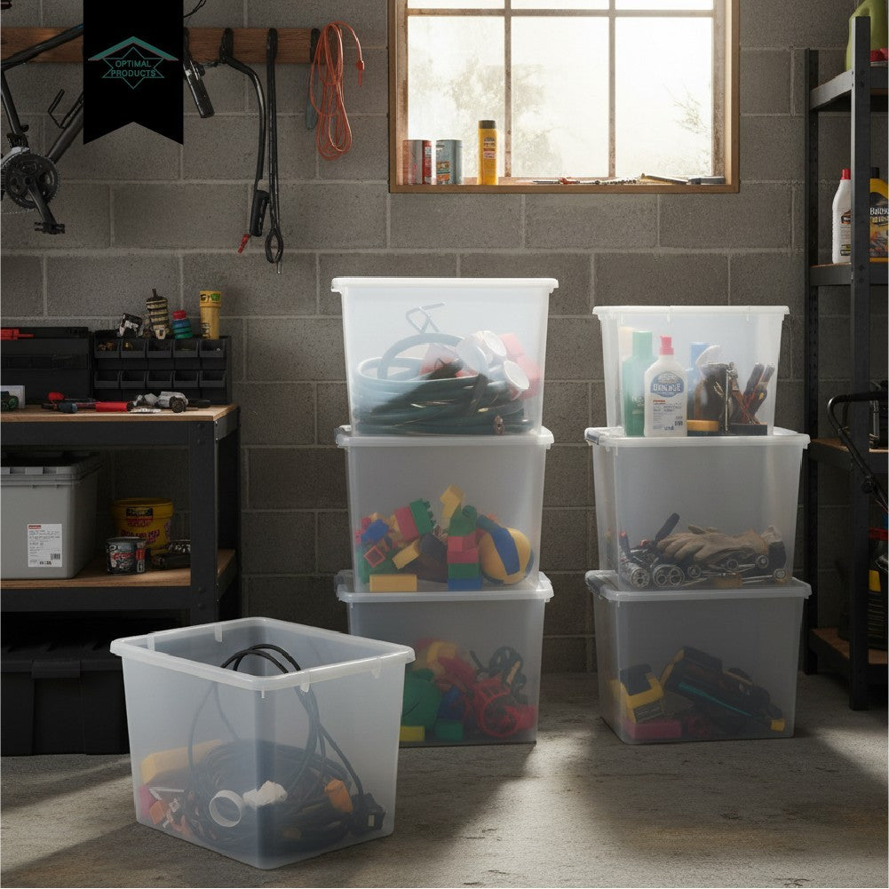 Clear Plastic Storage Box Boxes with Lids UK BRITISH MADE Home Office Stackable
