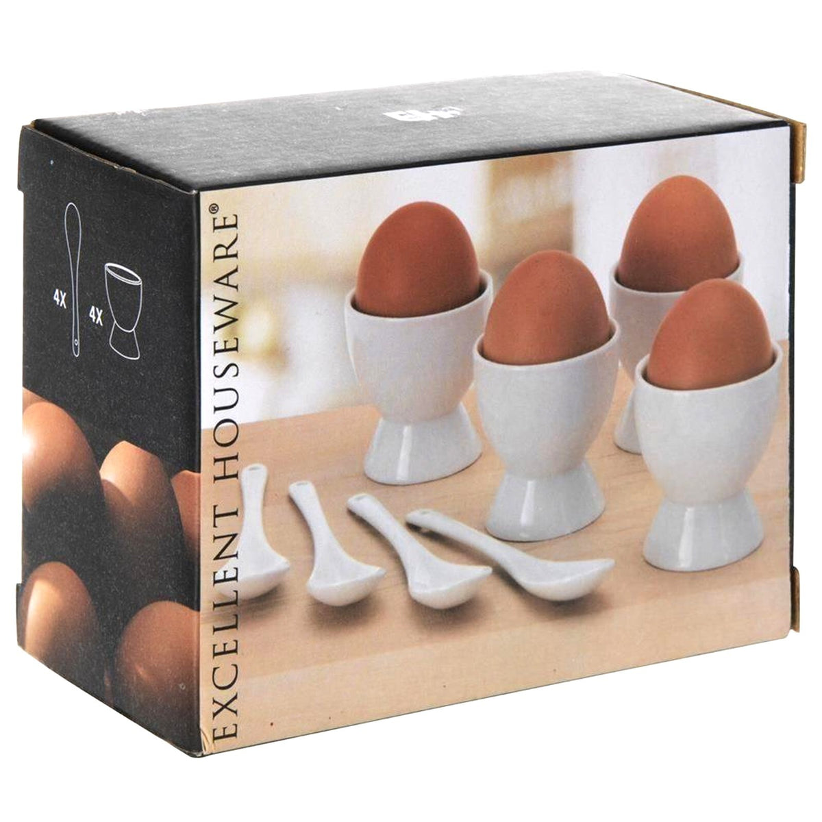 4X Egg Cup Set Breakfast Boiled Eggs Novelty Holders Cups Spoon Kitchn Porcelain