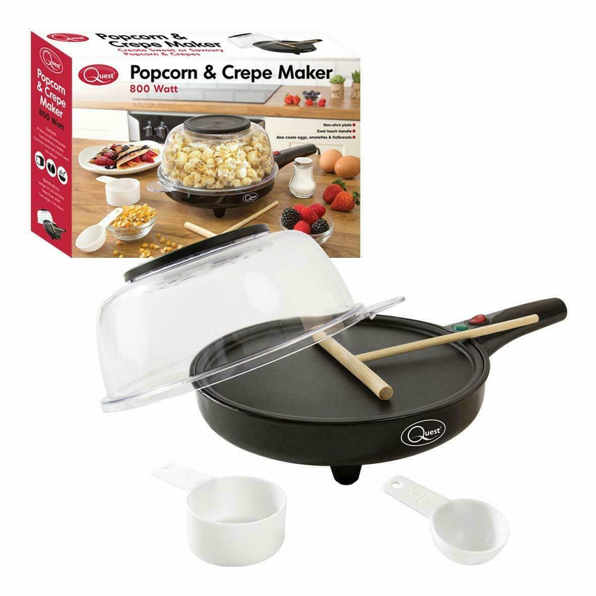 2-IN-1 8" ELECTRIC POPCORN & CREPE MAKER NON STICK PLATE + FREE ACCESSORIES 800W