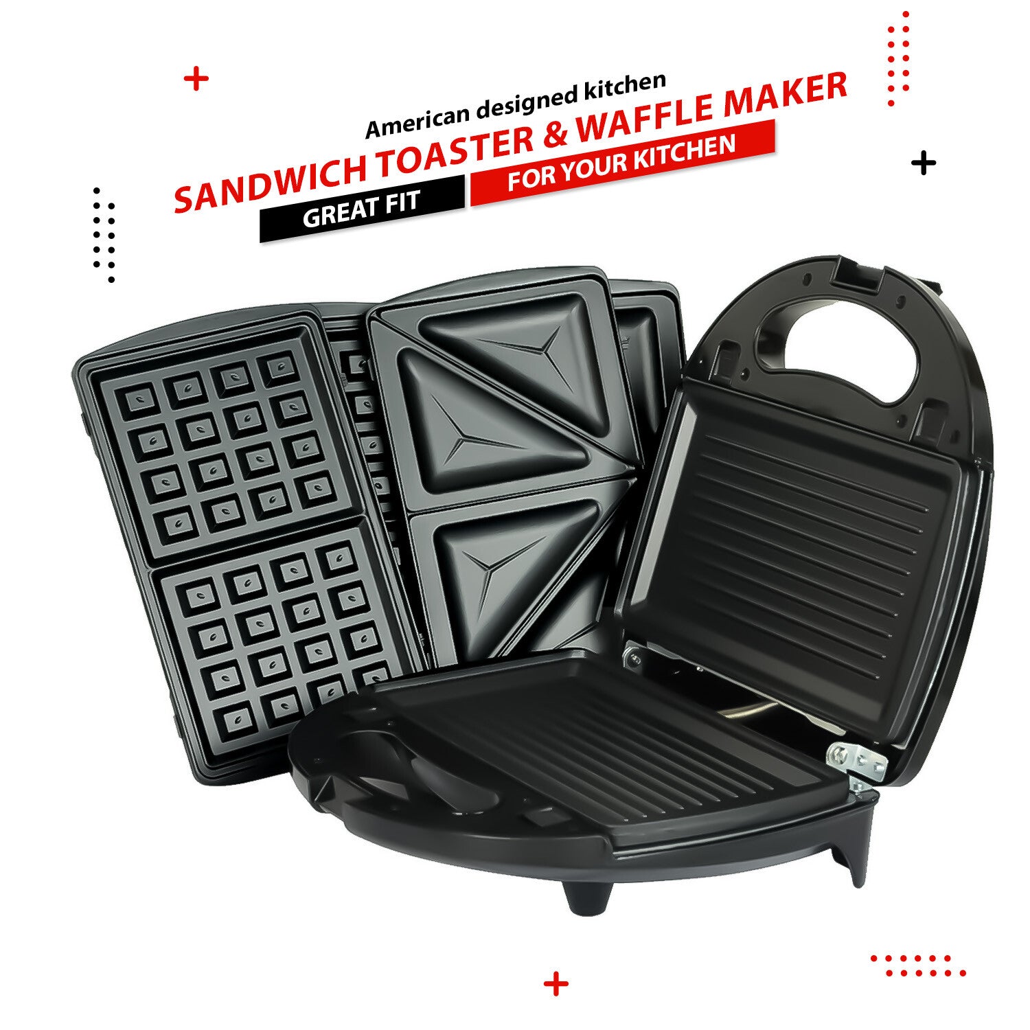 3 in 1 Sandwich Toaster & Waffle Maker 750W Panini Press Toaster Iron Grilled