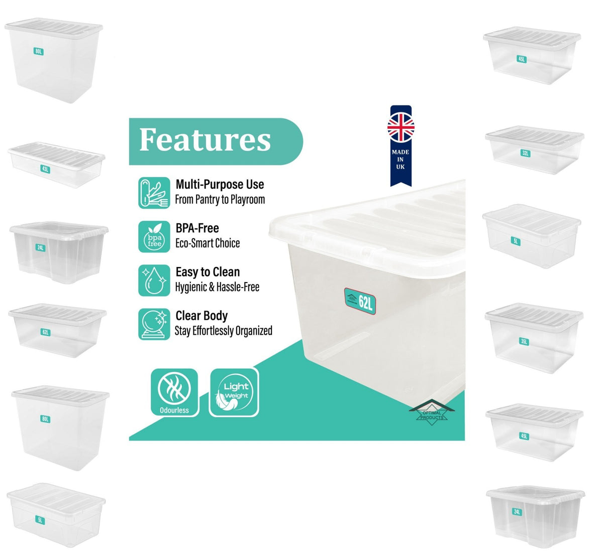 Clear Plastic Storage Box Boxes with Lids UK BRITISH MADE Home Office Stackable