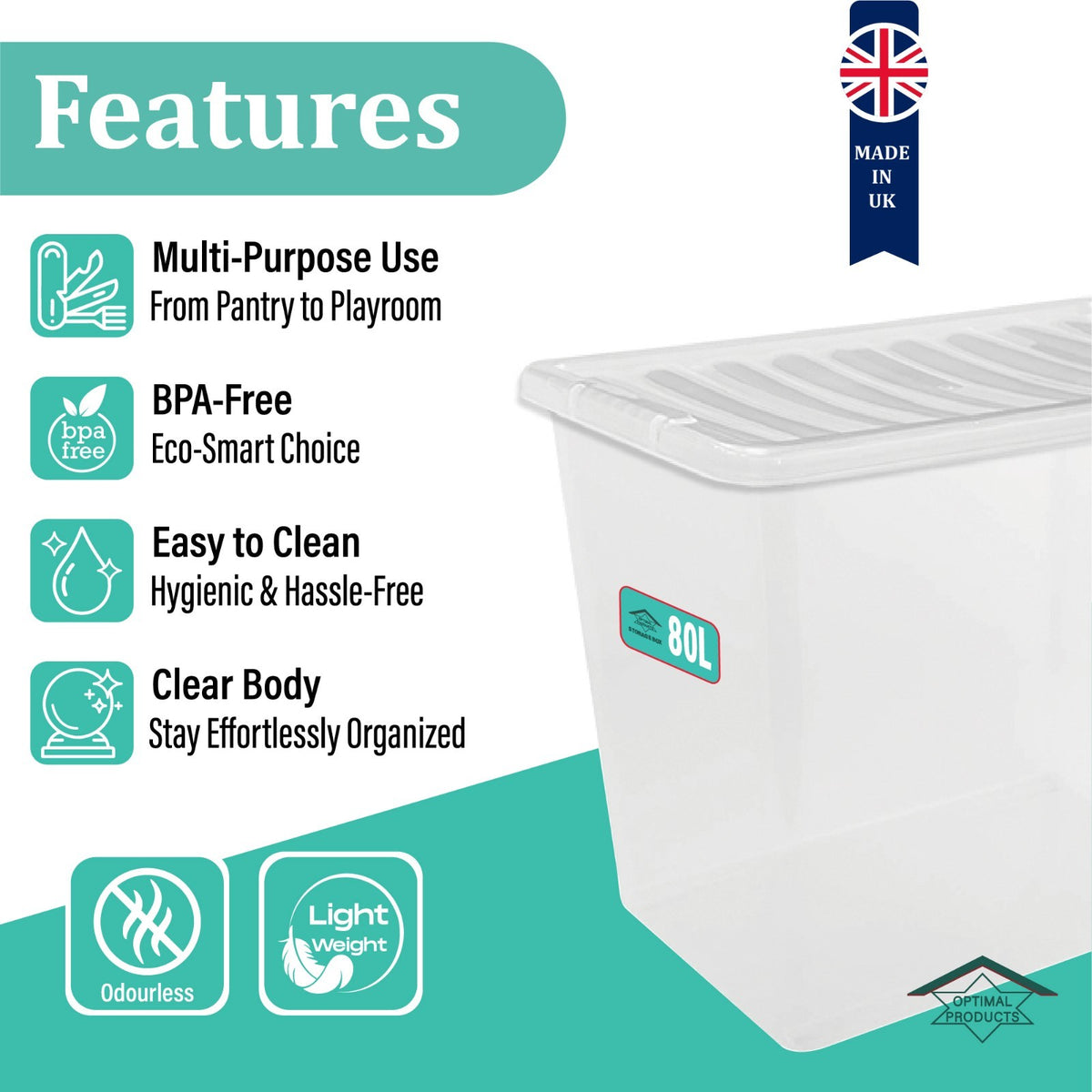 Clear Plastic Storage Box Boxes with Lids UK BRITISH MADE Home Office Stackable