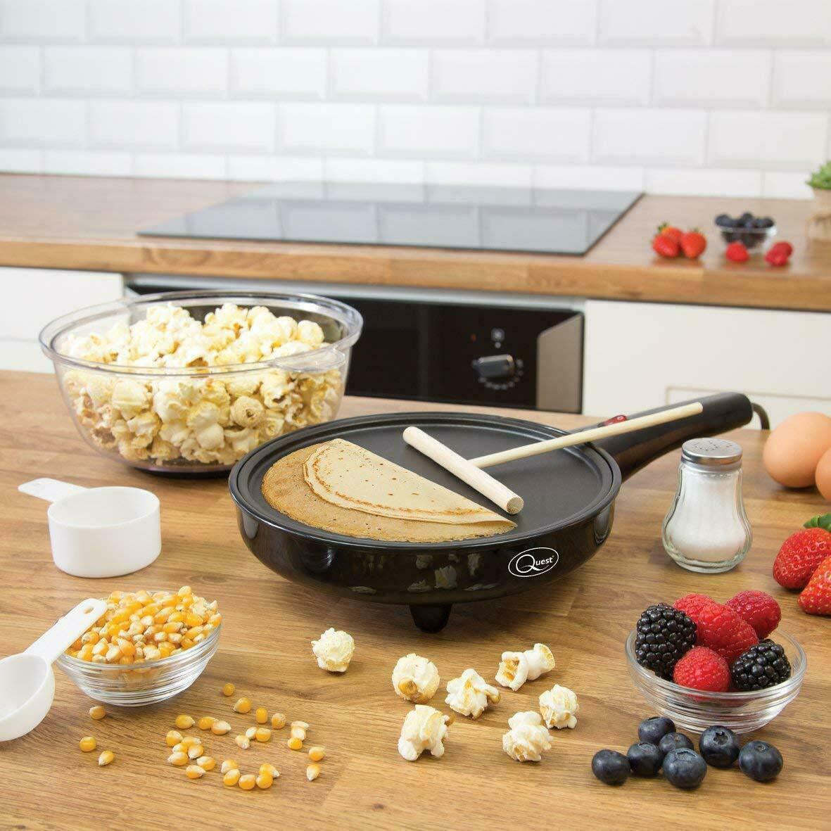2-IN-1 8" ELECTRIC POPCORN & CREPE MAKER NON STICK PLATE + FREE ACCESSORIES 800W