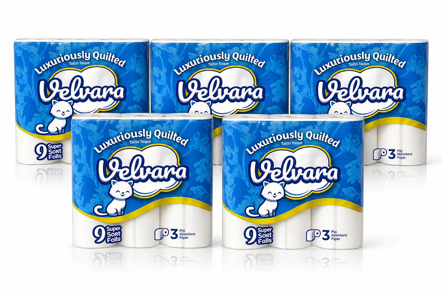 Velvara Luxury 3-Ply Toilet Roll, 45 Rolls (5 Packs x 9)