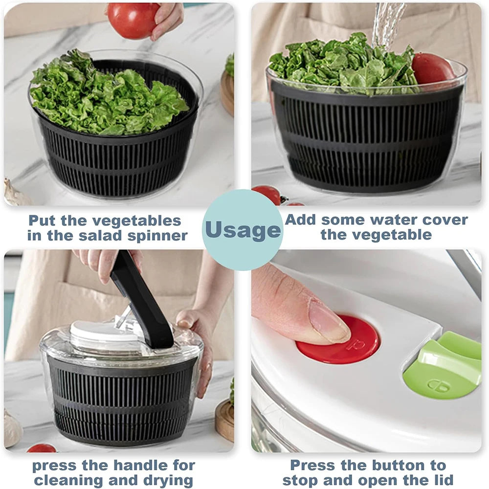 LMETJMA 3L Large Salad Spinner with Lid, One-Handed Press