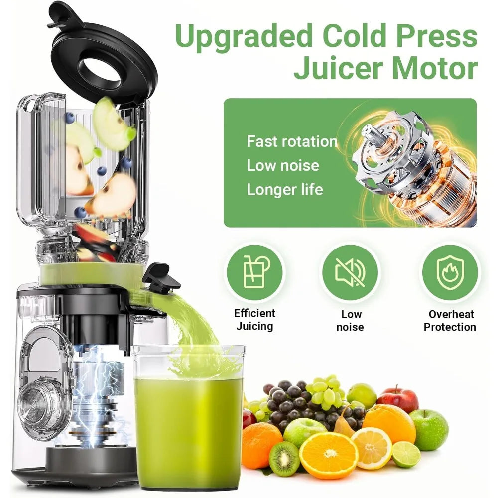 Wide-Mouth Slow Juicer with Reverse Function, BPA-Free