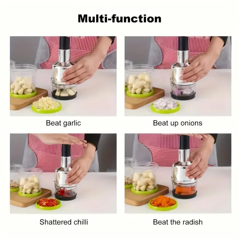 Vertical Hand-Press Garlic Chopper with Storage Container