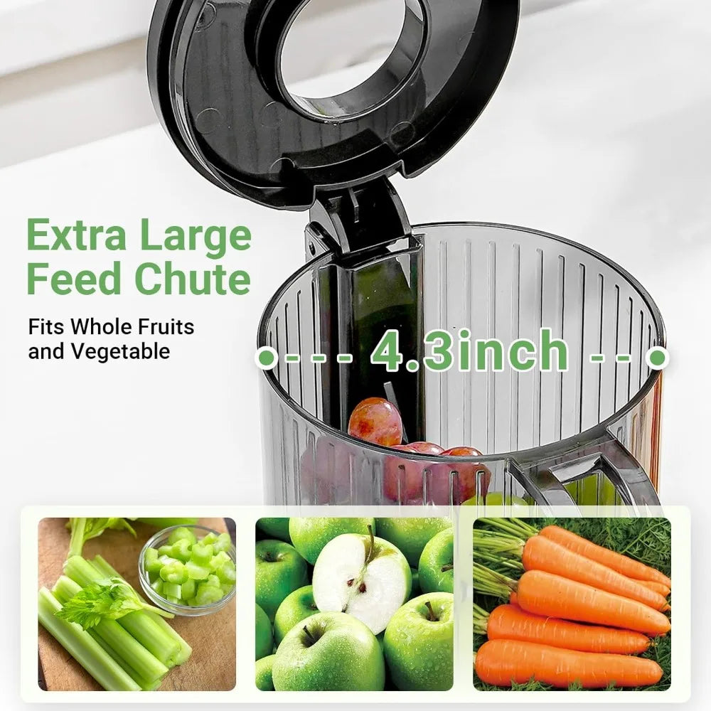 Wide-Mouth Slow Juicer with Reverse Function, BPA-Free
