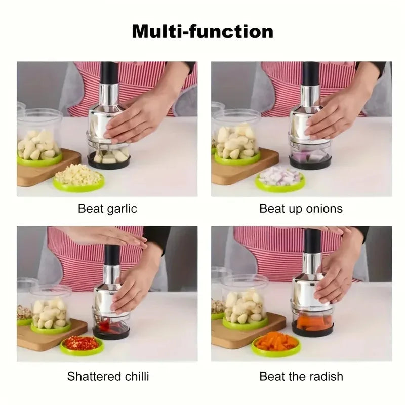 Vertical Hand-Press Garlic Chopper with Storage Container