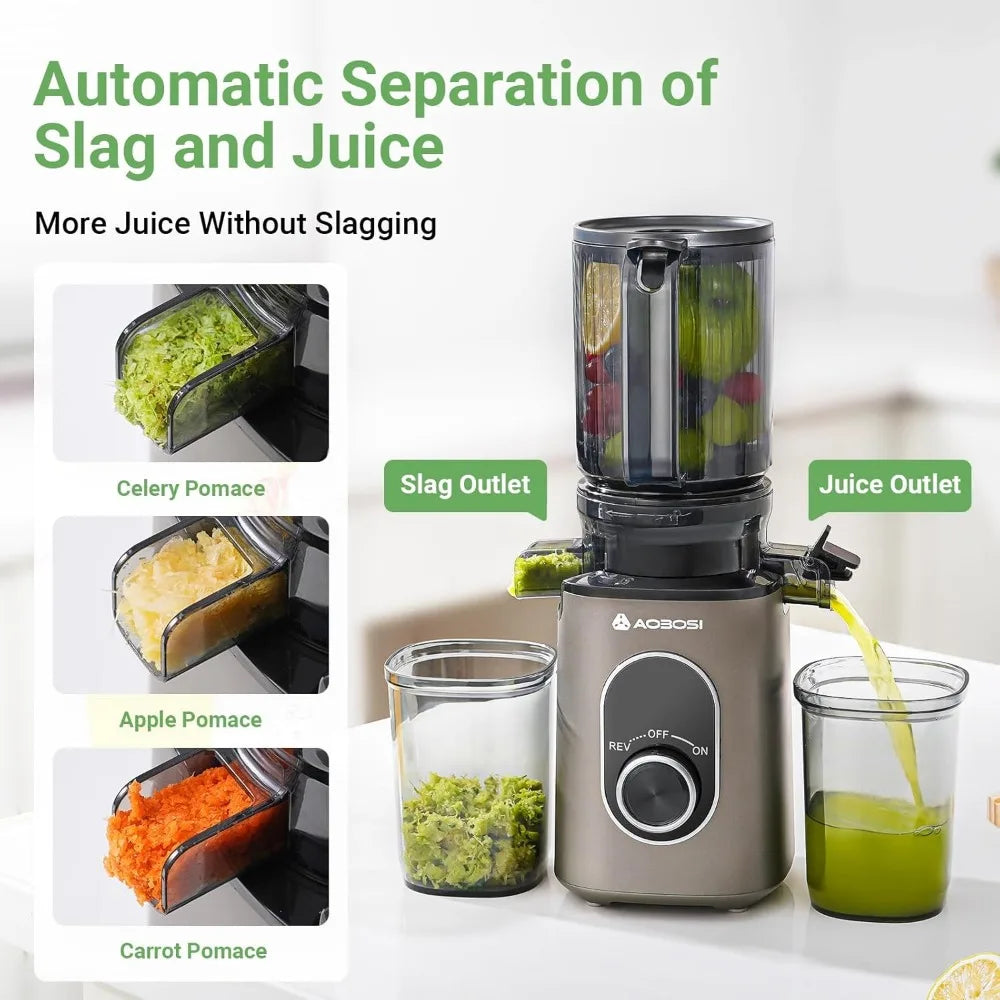 Wide-Mouth Slow Juicer with Reverse Function, BPA-Free