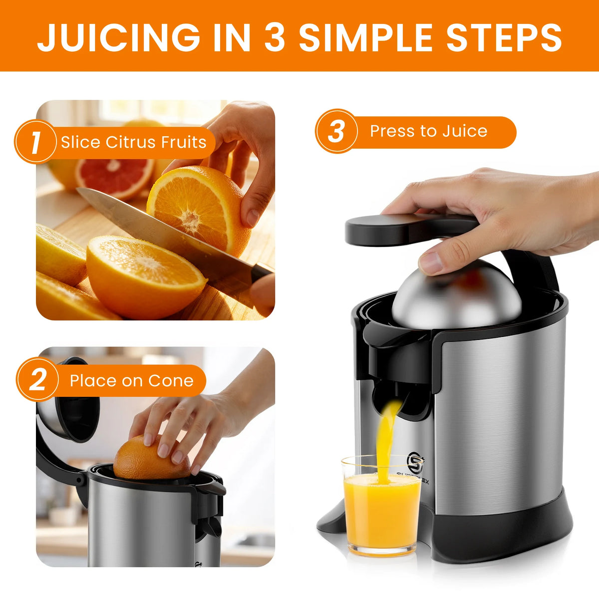 SUPERLEX Electric Citrus Juicer, 60W Stainless Steel