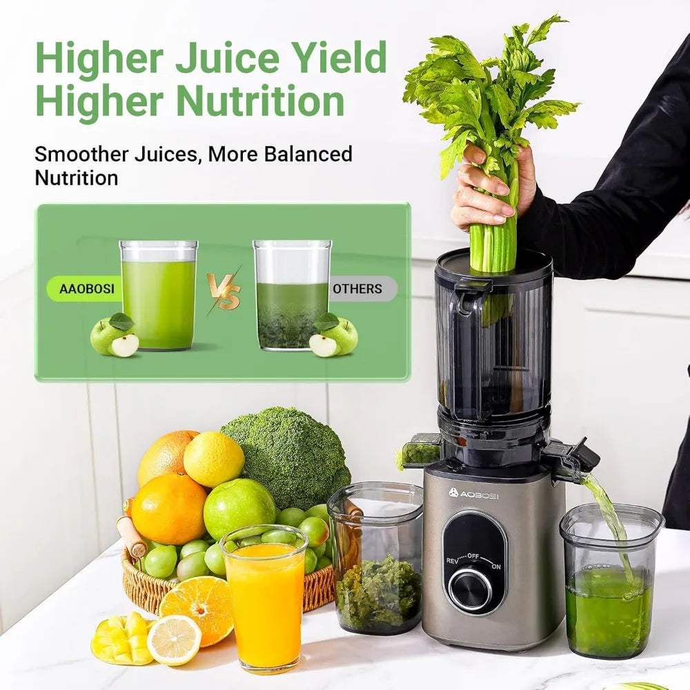 Wide-Mouth Slow Juicer with Reverse Function, BPA-Free