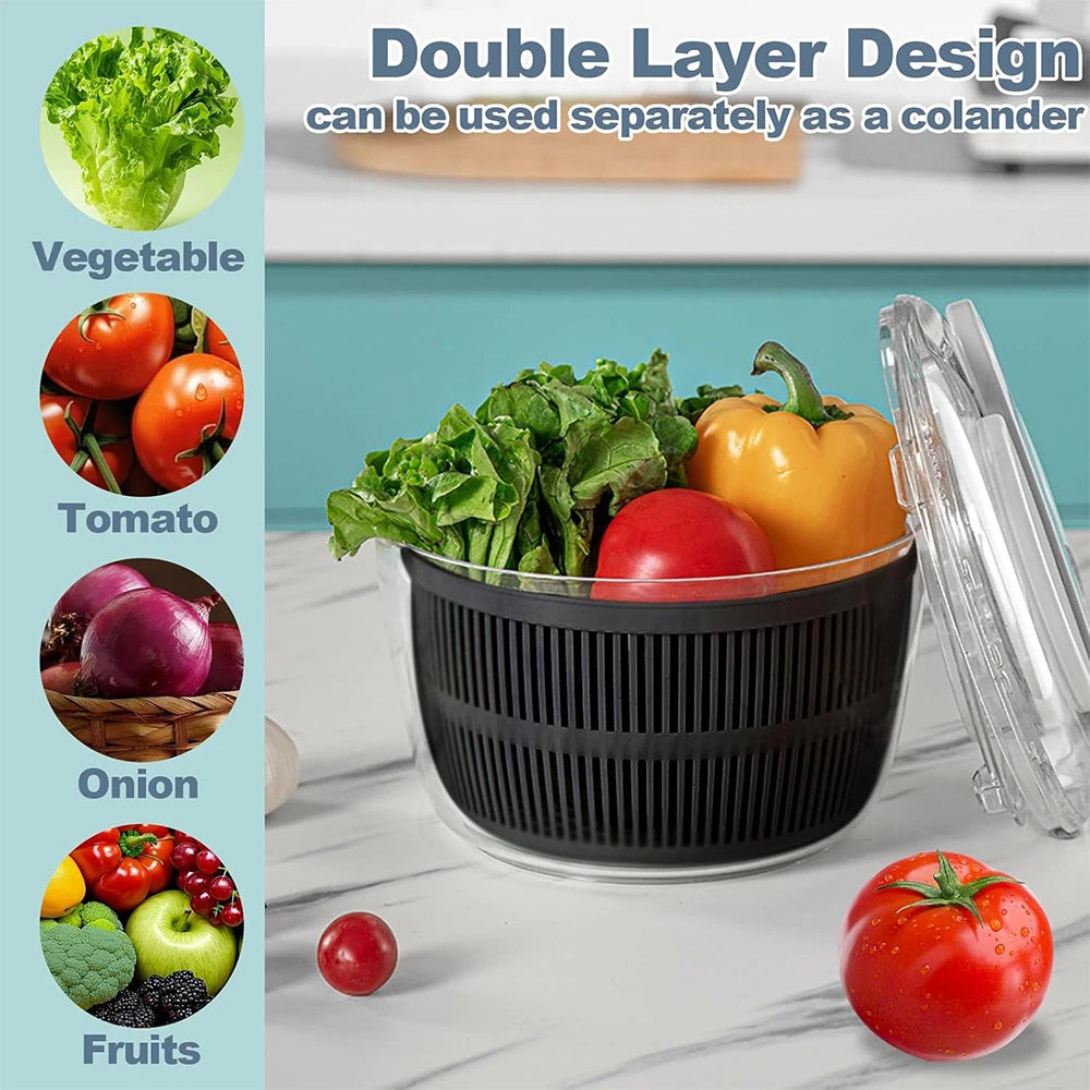 LMETJMA 3L Large Salad Spinner with Lid, One-Handed Press