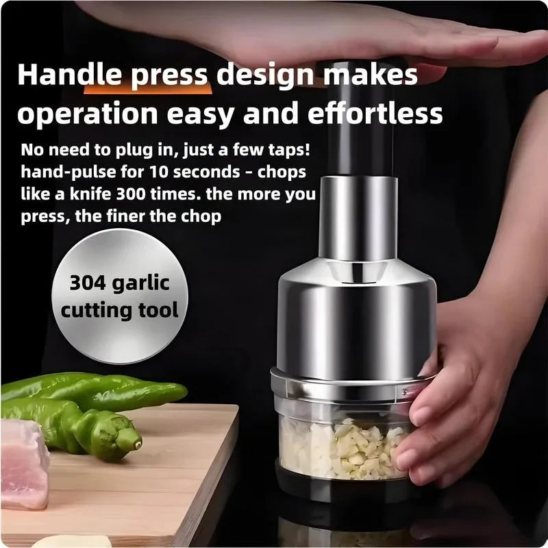 Vertical Hand-Press Garlic Chopper with Storage Container