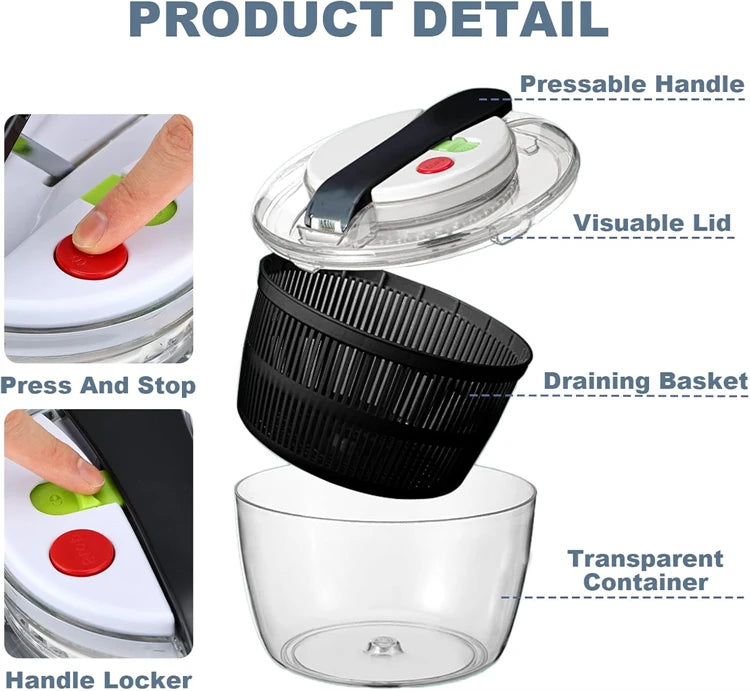 LMETJMA 3L Large Salad Spinner with Lid, One-Handed Press