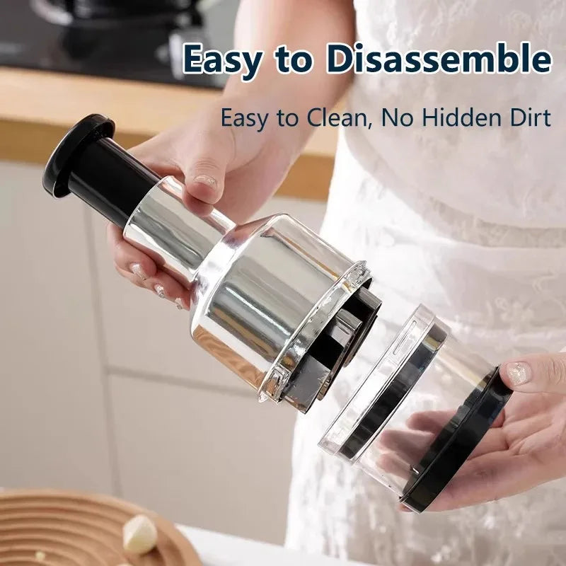 Vertical Hand-Press Garlic Chopper with Storage Container