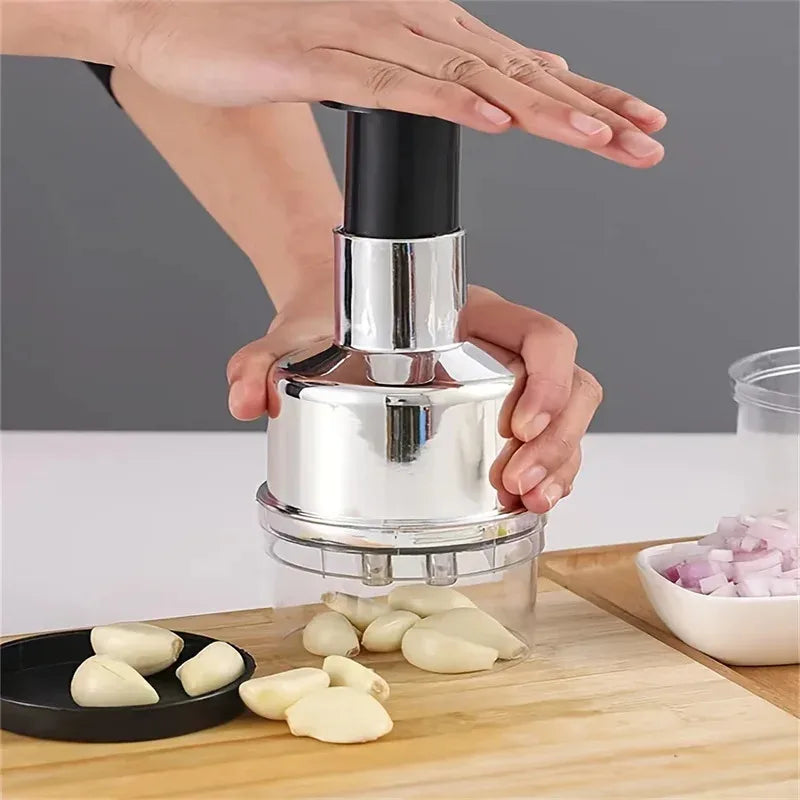 Vertical Hand-Press Garlic Chopper with Storage Container