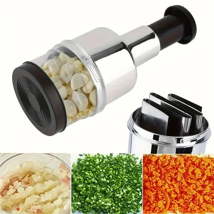 Vertical Hand-Press Garlic Chopper with Storage Container