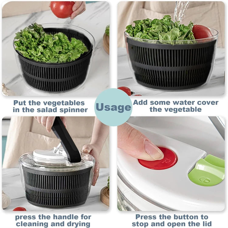LMETJMA 3L Large Salad Spinner with Lid, One-Handed Press