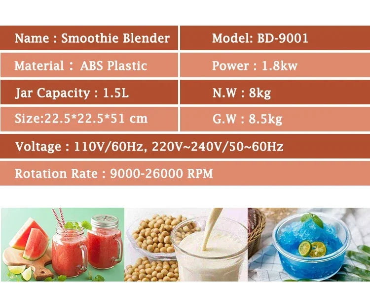 HomeWise 9001 Professional Power Blender 2200W, 2L