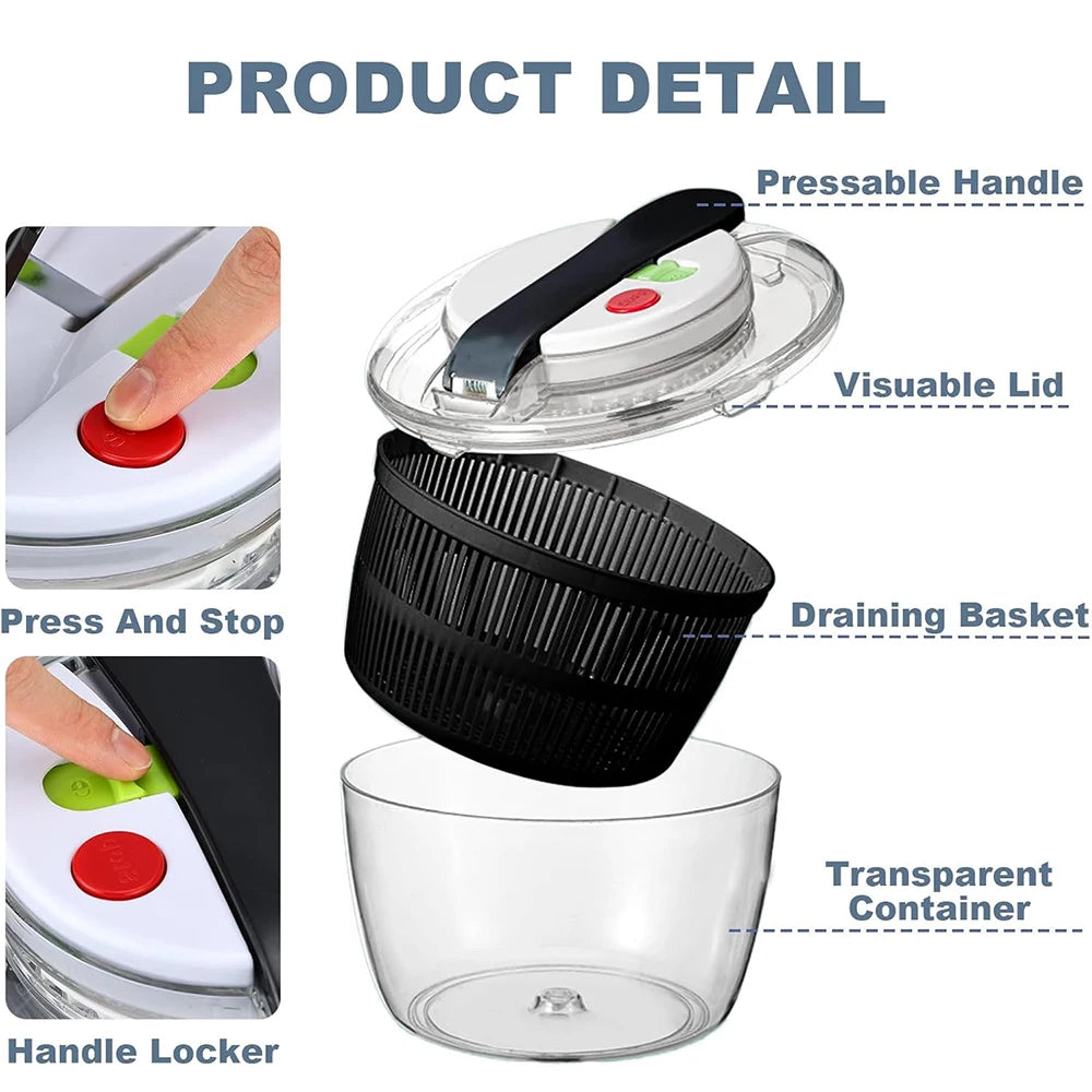 LMETJMA 3L Large Salad Spinner with Lid, One-Handed Press