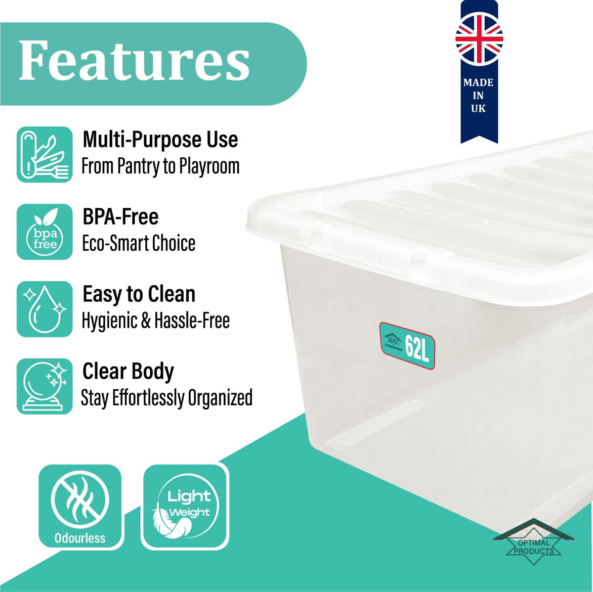 Clear Plastic Storage Box Boxes with Lids UK BRITISH MADE Home Office Stackable