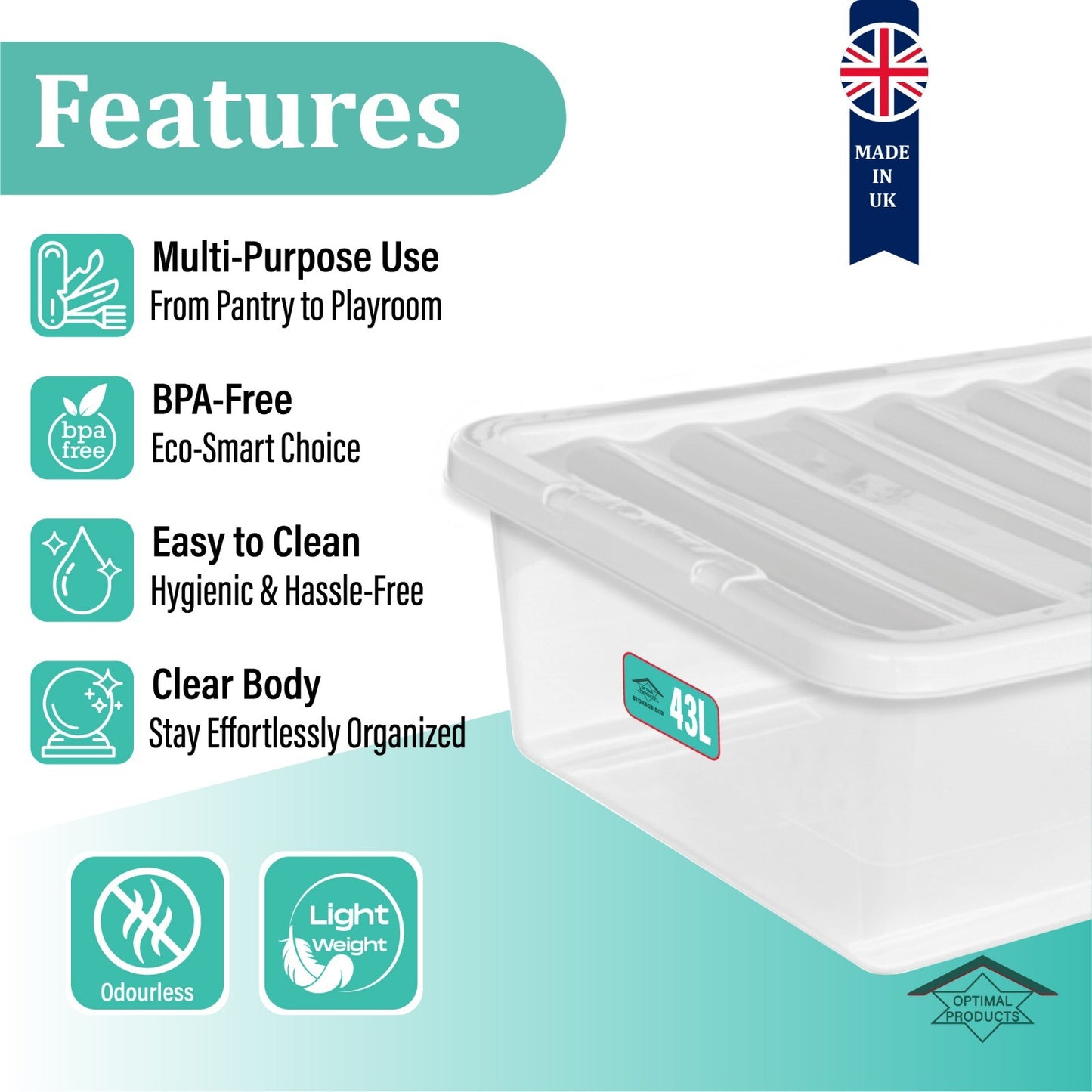 Clear Plastic Storage Box Boxes with Lids UK BRITISH MADE Home Office Stackable