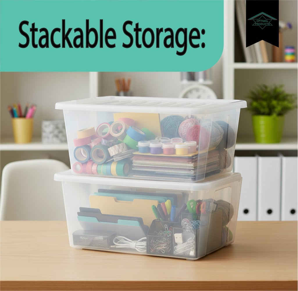Clear Plastic Storage Box Boxes with Lids UK BRITISH MADE Home Office Stackable