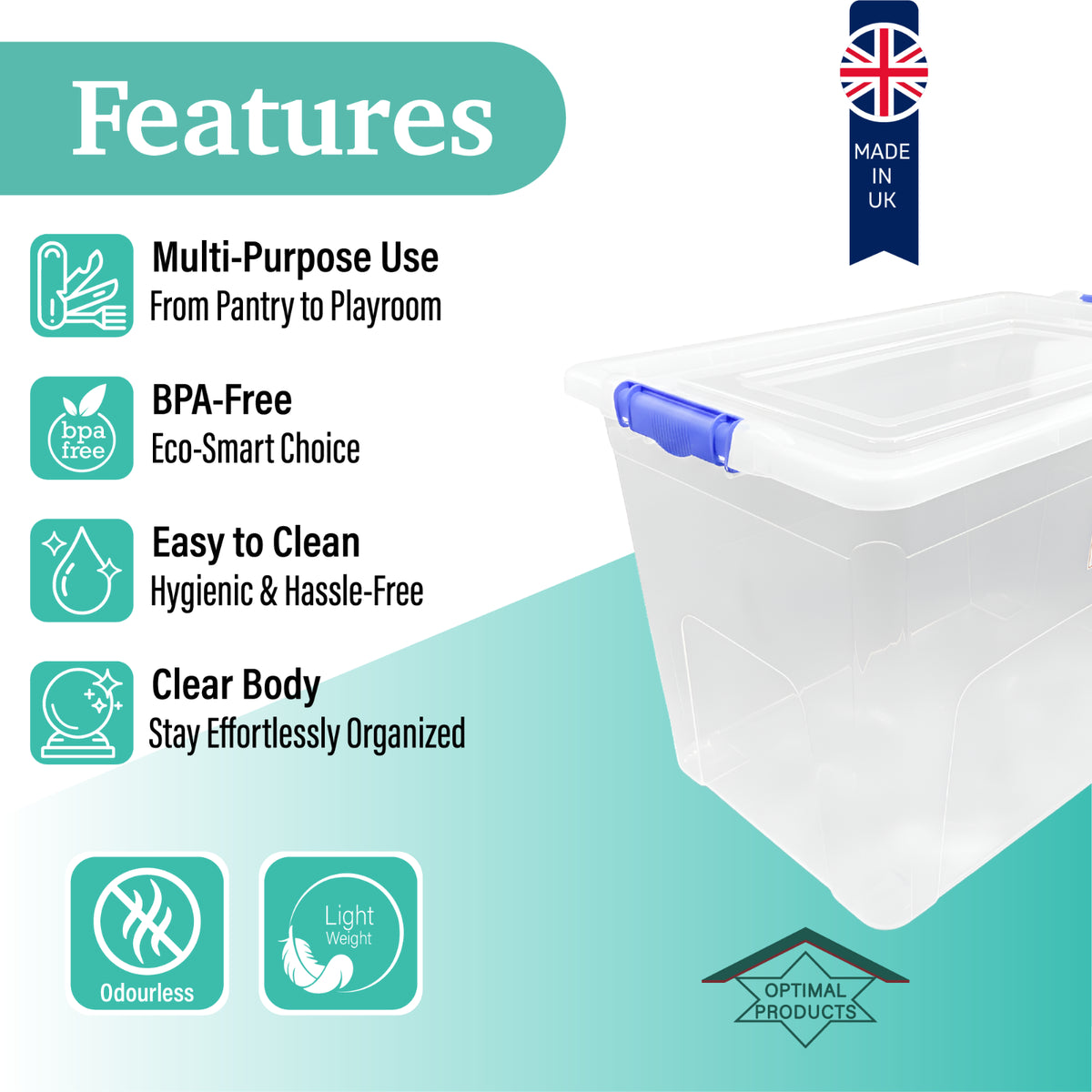 Clear Plastic Storage Box Boxes with Lids UK BRITISH MADE Home Office Stackable
