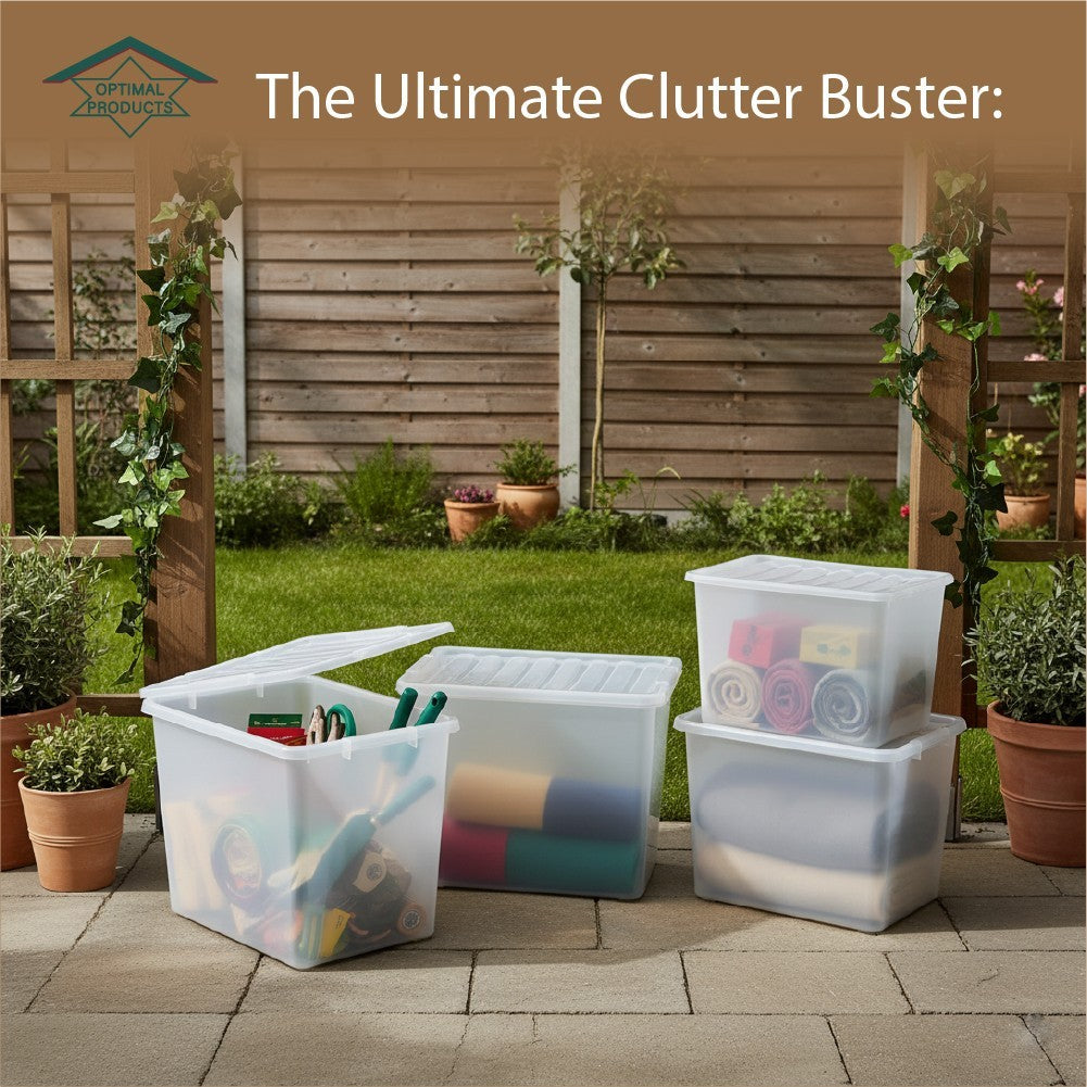 Clear Plastic Storage Box Boxes with Lids UK BRITISH MADE Home Office Stackable