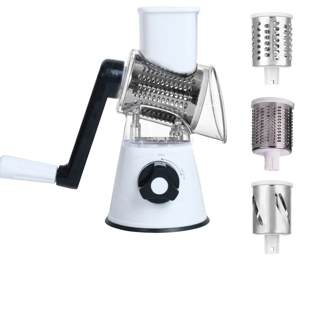 4-in-1 Adjustable Vegetable Shredder and Rotary Slicer on white background