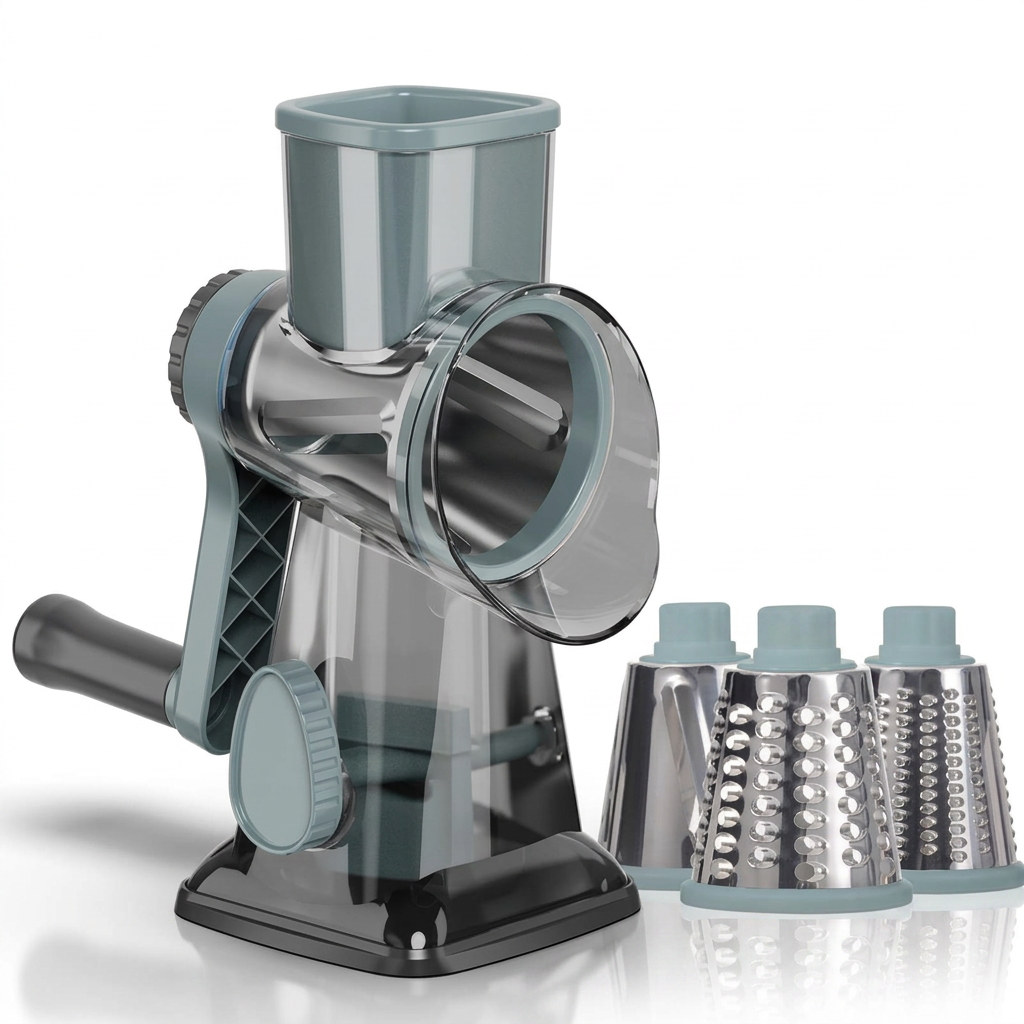 LMETJMA 3-in-1 Rotary Cheese and Vegetable Grater on white background